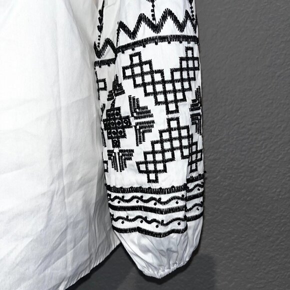 CHICO'S White Tunic with Black Embroidery & Beading - Johnny Was Style -EUC  10 - Picture 6 of 12